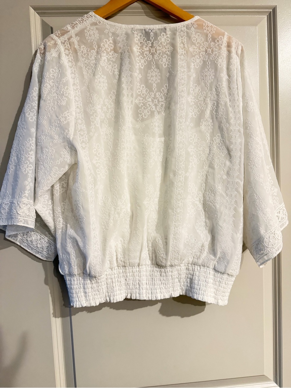 White House Black Market White Lace Wrap Blouse - Picture 4 of 6
